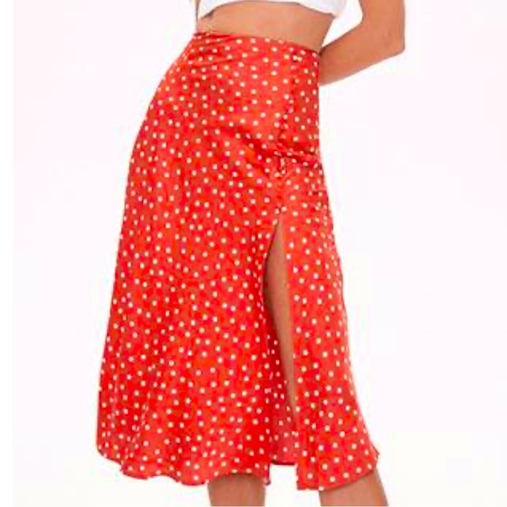 Satin Polka Dot Midi Skirt